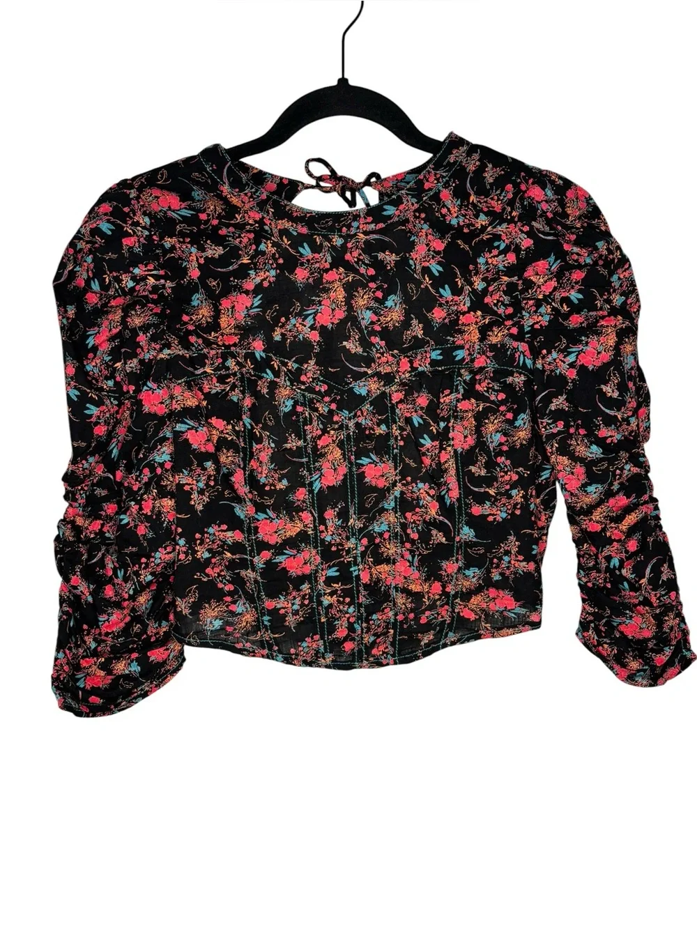 Free People Monica Floral Cropped Top Corset Black Cotton Boho Small Western